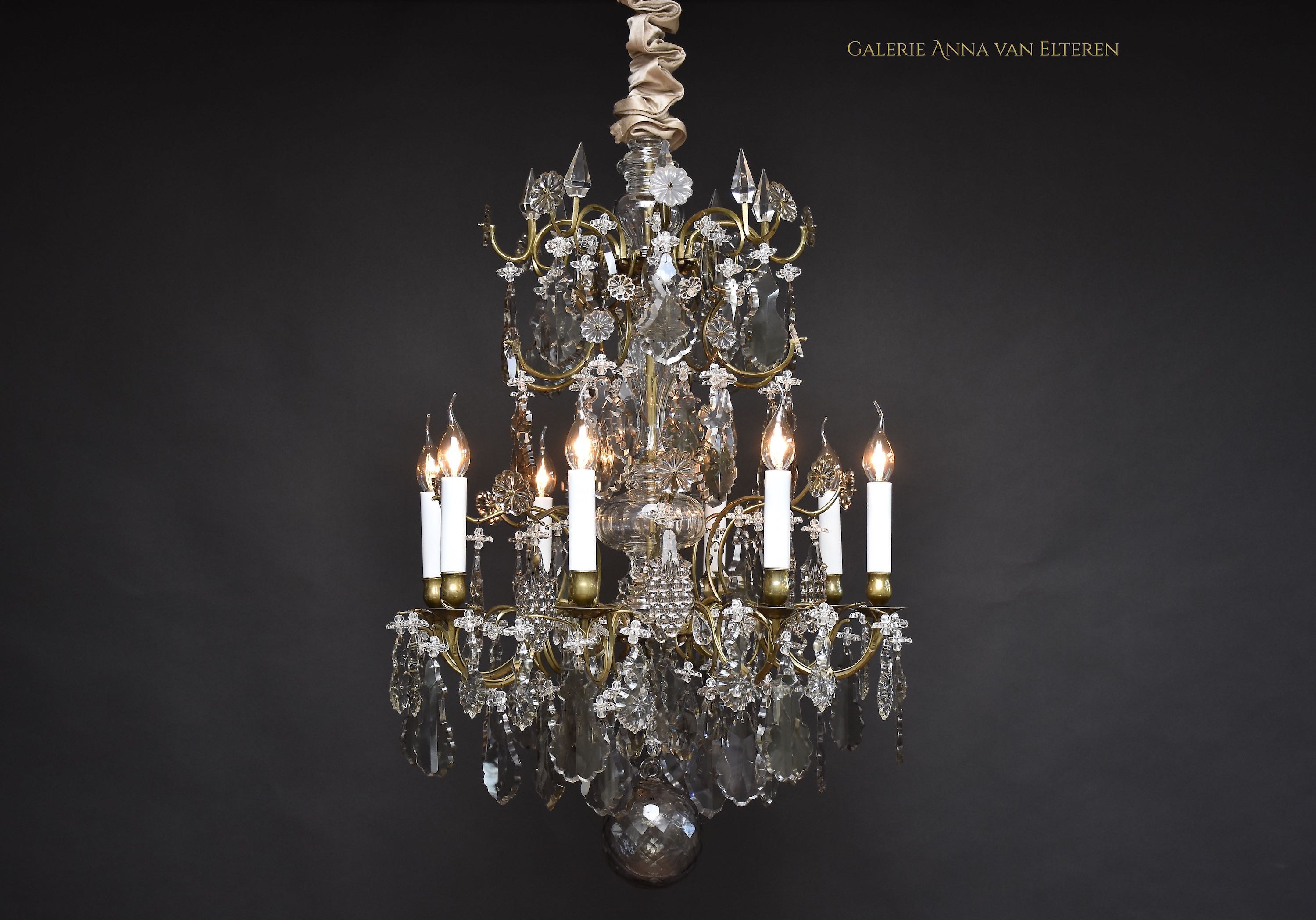 Rococo style brass and crystal chandelier